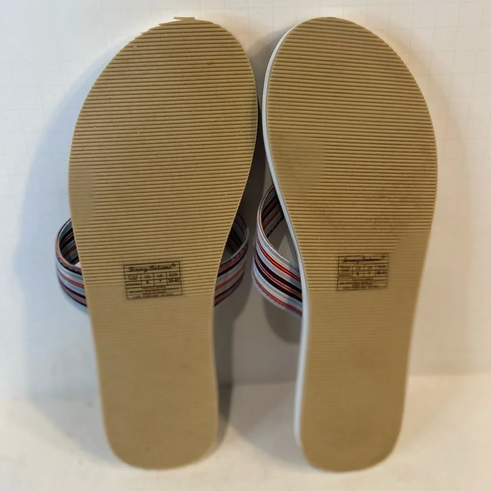 Tommy Bahama~New Canvas Blue/Red Stripe~Thong Flip Flop~Cushioned Footbed~Size 9